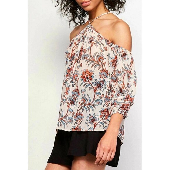 BB Dakota Tops - BB DAKOTA Women Beige Briella Floral Halter Top XS